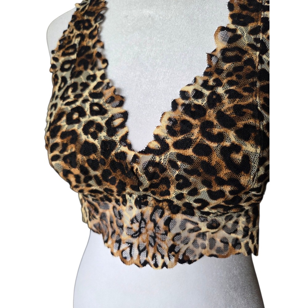 PINK Victoria's Secret Leopard Print Lace Bralette Racerback Brown Tan Medium - Picture 4 of 6